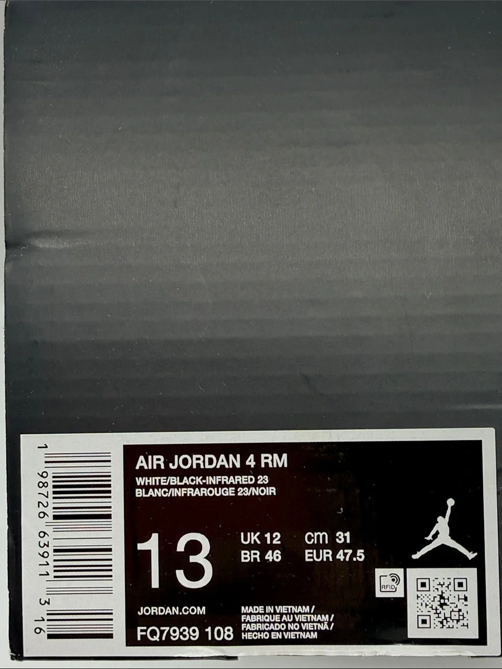 Air Jordan 4 RM White Infrared FQ7939-108 Men’s Size 13